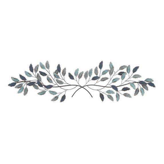 DecMode Blue Metal Leaf Wall Decor with Gold Accents