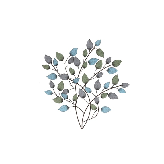 DecMode Blue Metal Weathered Leaf Wall Decor with Green and Gray Accents