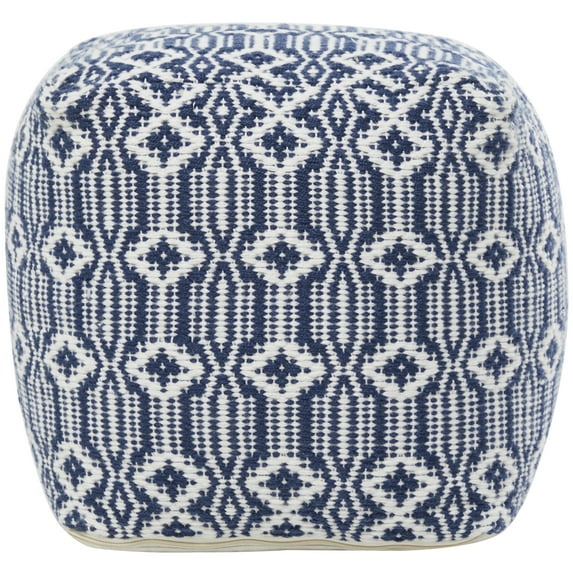 DecMode Blue Polyester Pouf with Diamond Pattern