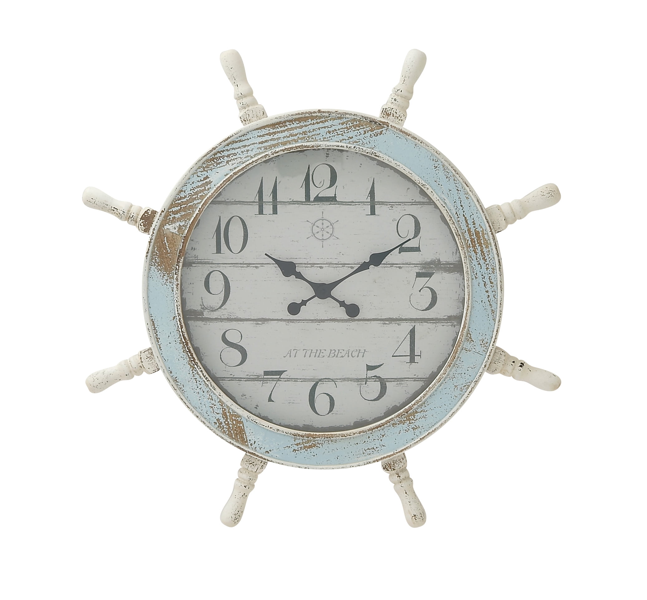 Blue and White Ship Wheel Nautical Wall Clock, 28"