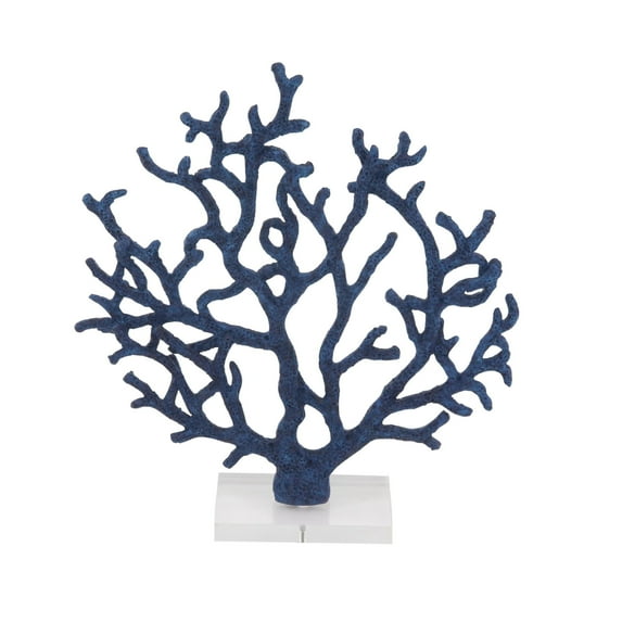 DecMode Blue & White, Polystone Coastal Coral Sculpture, 14"L x 4"W x 16"H