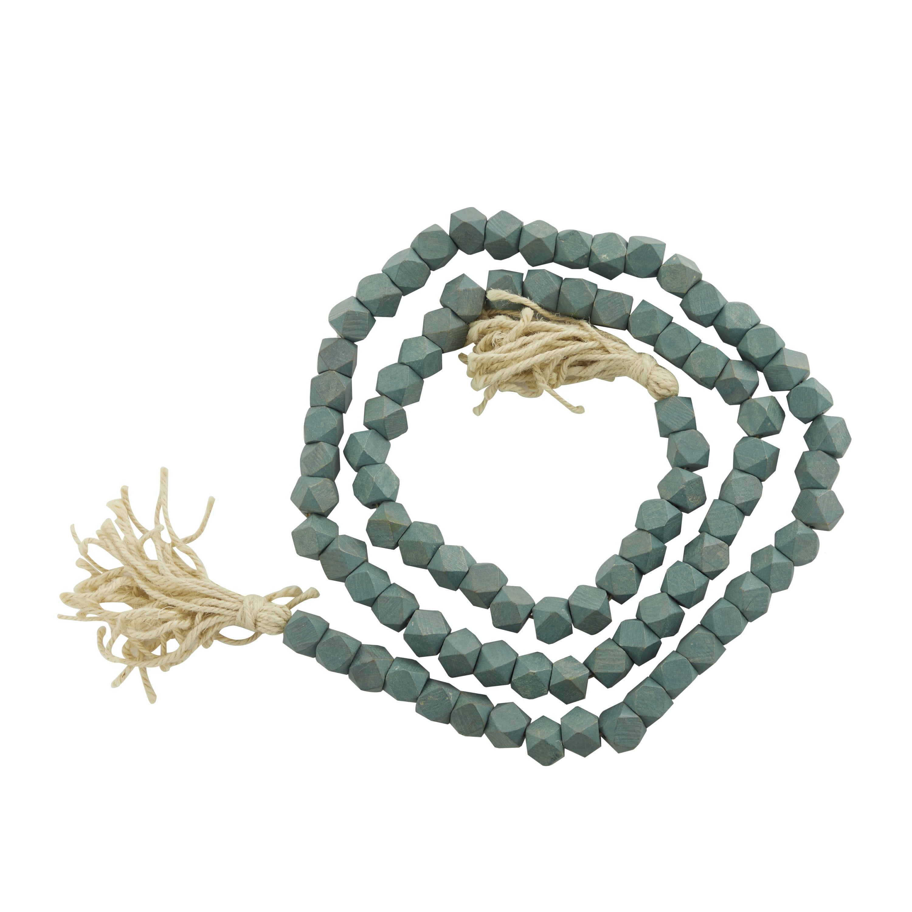 DecMode Blue Wood Bohemian Garland Décor with Geometric Bead Details and Cream Cotton Tassel, 80"L