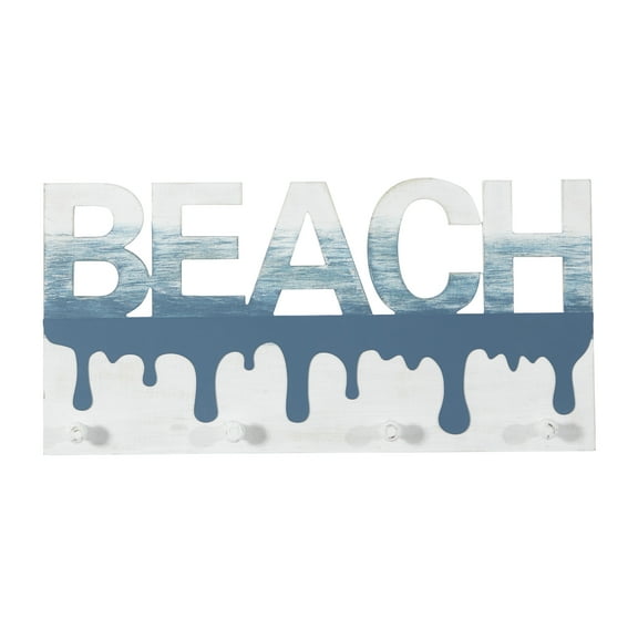 DecMode Blue Wood Coastal Wall Hook