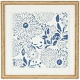 thumbnail image 1 of DecMode Blue Wood Handmade Relief Floral Wall Decor with Brown Woven Seagrass Frame and White Backing, 1 of 9