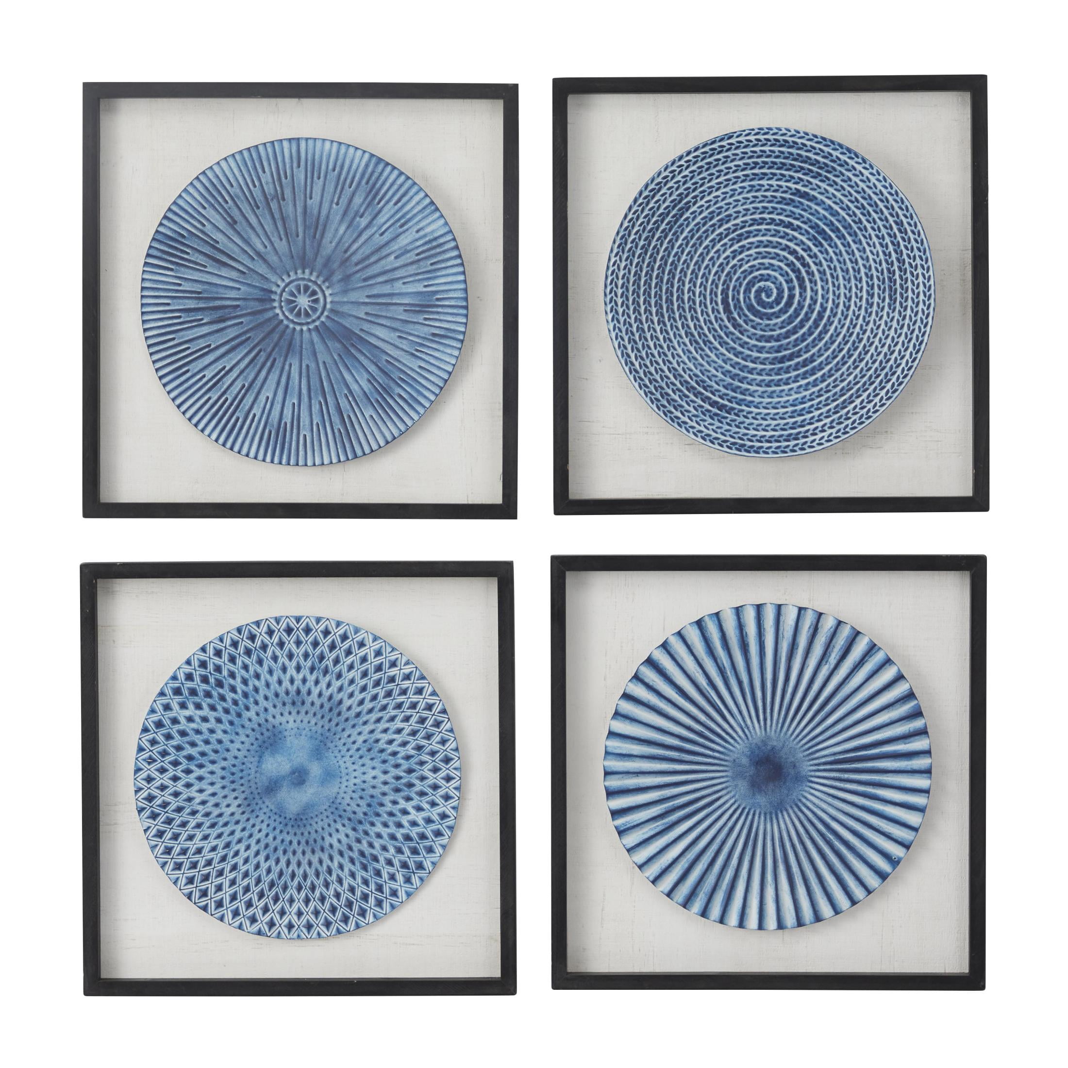 16" x 16" 3D Spiral Plate Starburst Framed Wall Art with Black Wood Frames, by DecMode (4 Count)