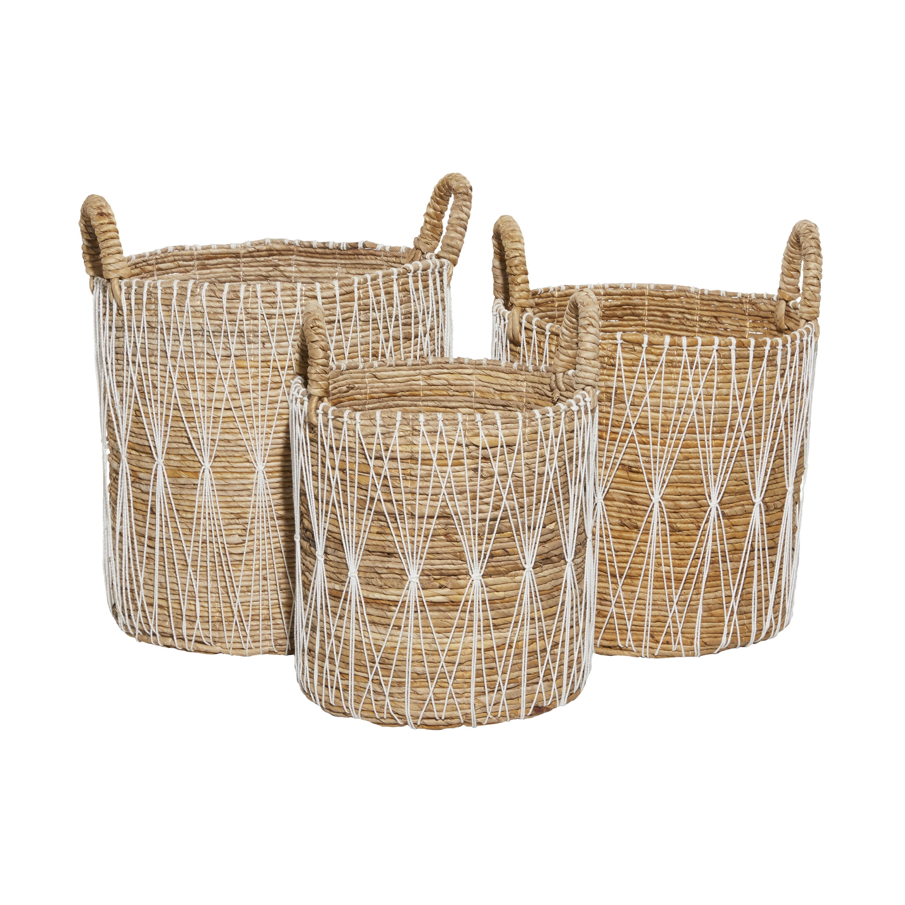 Handmade Bohemian Wicker Storage Baskets with Handles - Set of 3