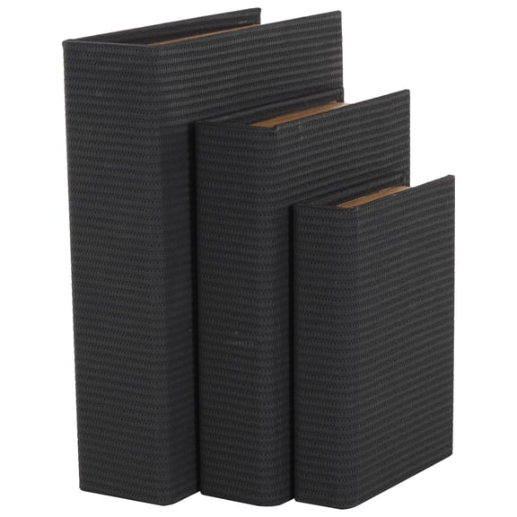 DecMode Textured Stripe Faux Book Storage Black Faux Leather Decorative Box, 3 Count
