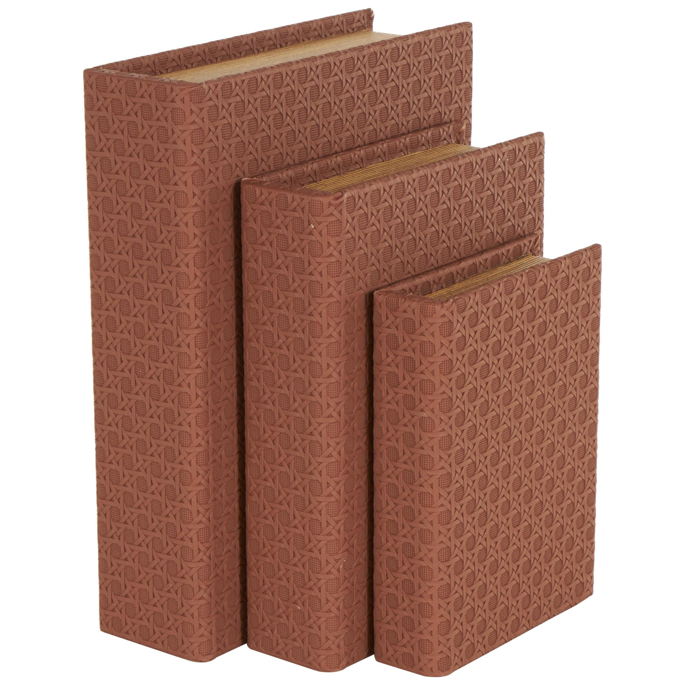 DecMode Woven Grid Faux Book Storage Copper Faux Leather Decorative Box, 3 Count