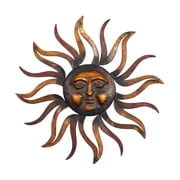 DecMode Brass Metal Sun Wall Decor with Distressed Copper Like Finish