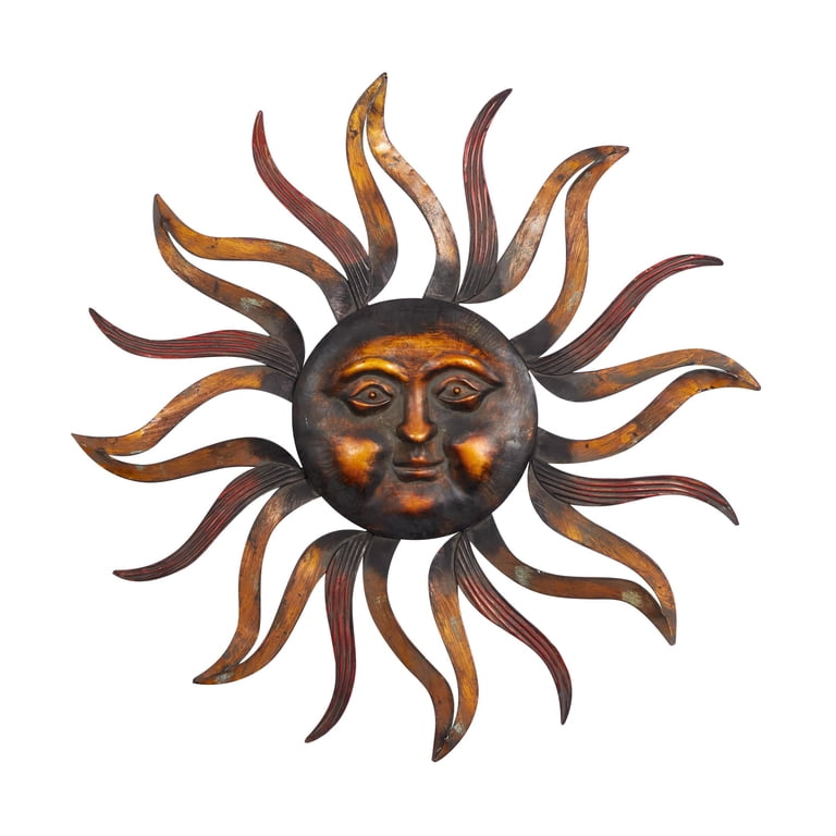 24" Copper Sun Wall Decoration - Handcrafted Metal Sun Sculpture For Home Or Tavern Decor