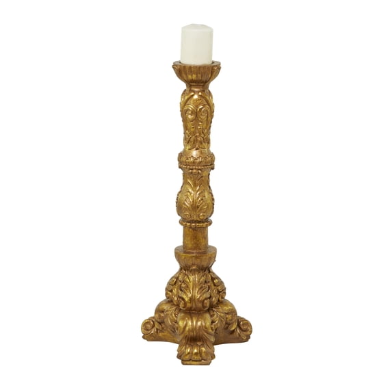 DecMode Brass Polystone Handmade Tall Standing Decorative Candle Holder, 10" x 11" x 29"