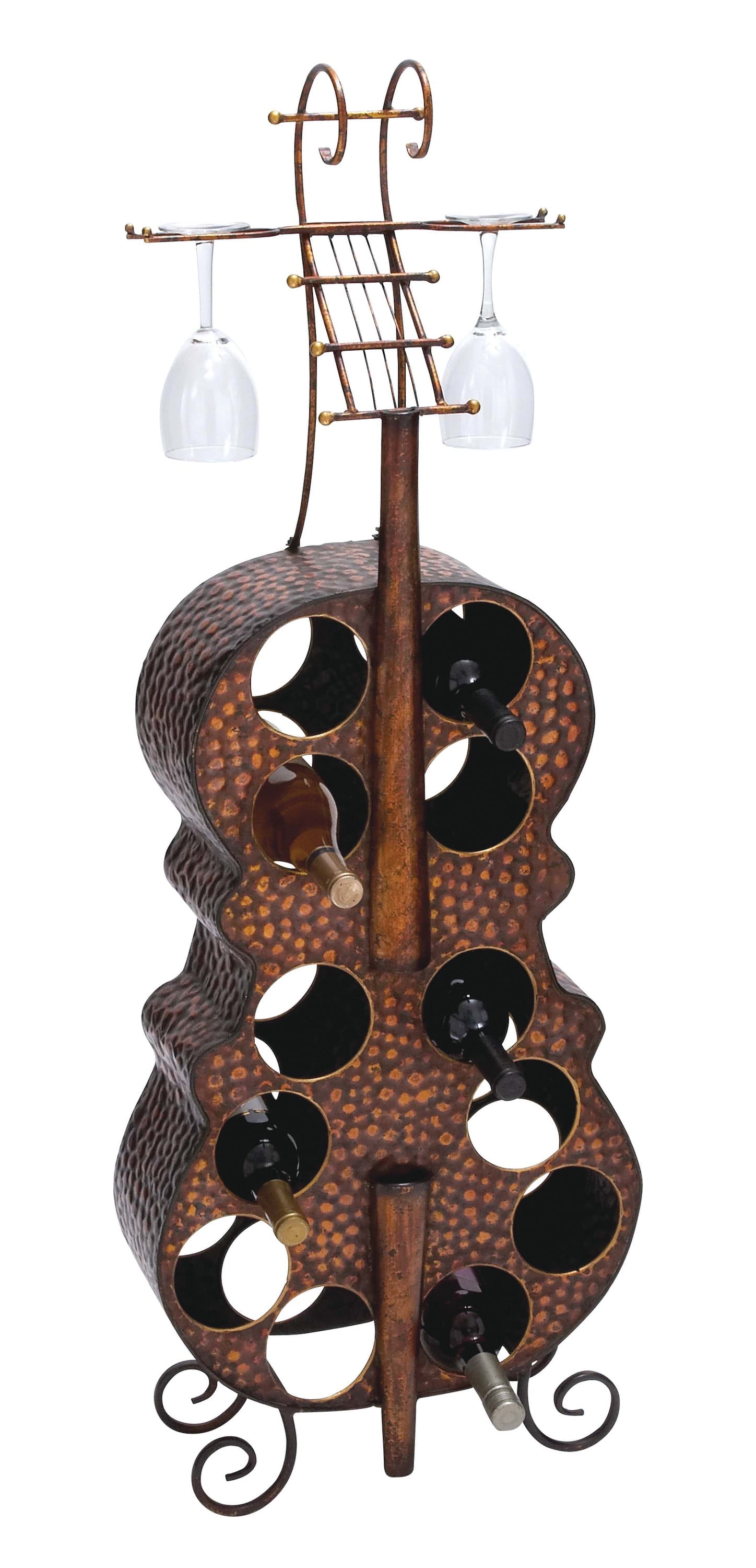DecMode Brass Traditional Metal Standing Cello Wine Rack, 17"W x 47"H