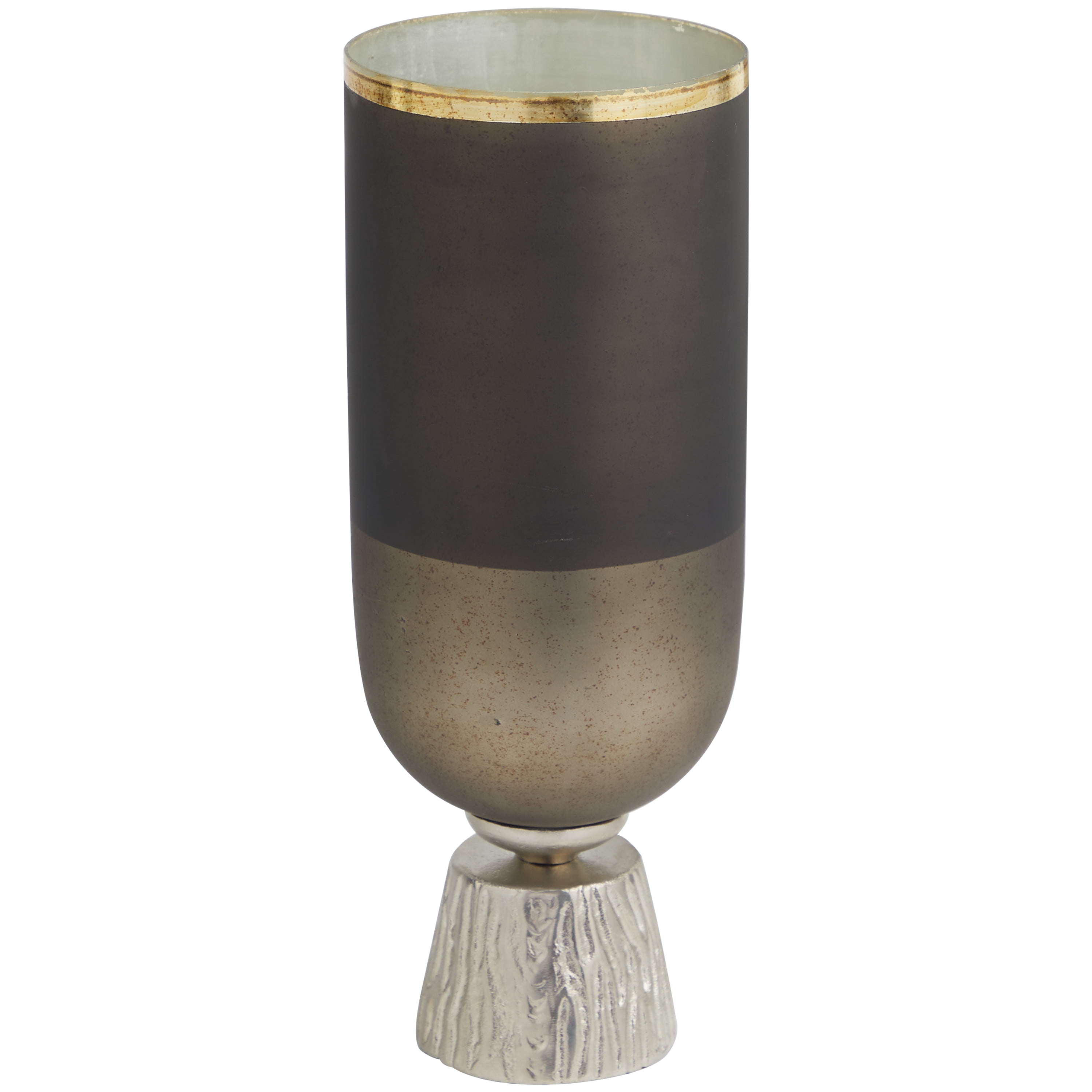 DecMode Bronze Glass Colorblock Candle Holder with Gold Accents and Textured Silver Base