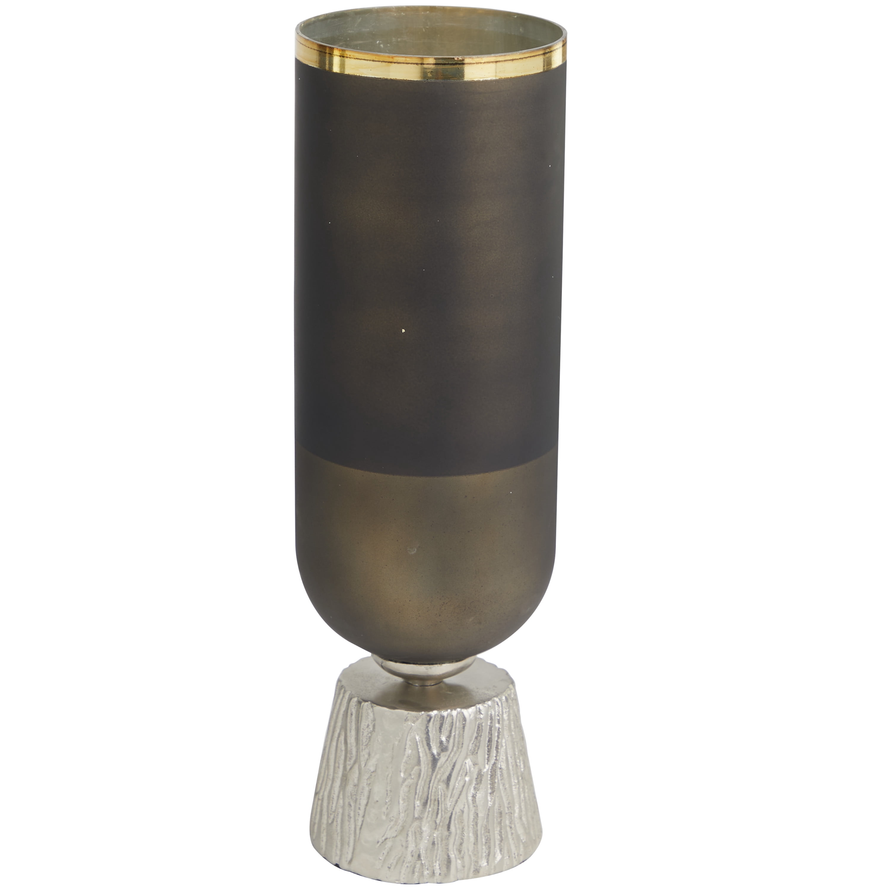 DecMode Bronze Glass Colorblock Candle Holder with Gold Accents and Textured Silver Base