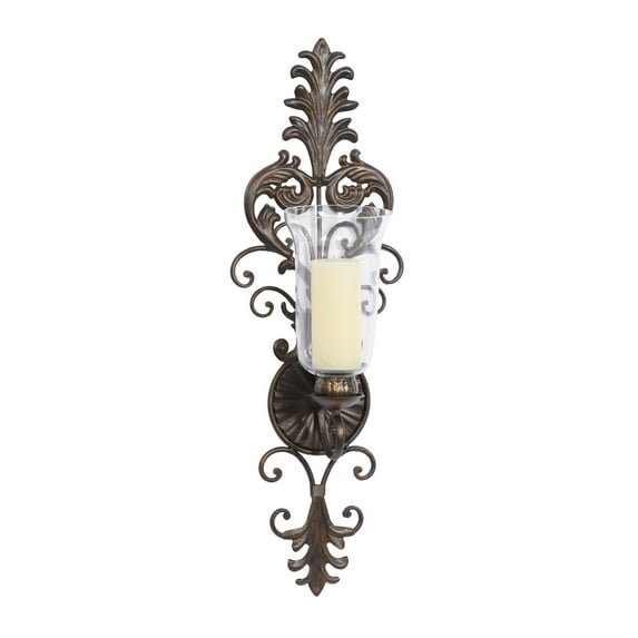 DecMode Bronze Metal Scroll Weathered Wall Candle Sconce