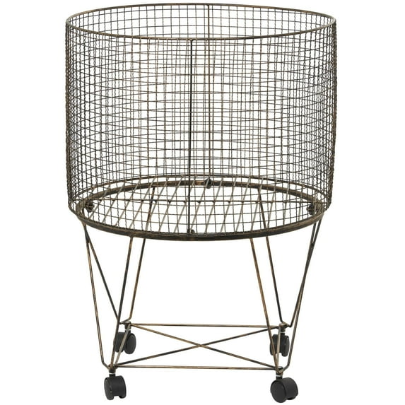 DecMode Bronze Metal Deep Set Wire Basket Storage Cart with Wheels
