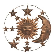 DecMode Bronze Metal Indoor Outdoor Sun and Moon Wall Decor with Stars
