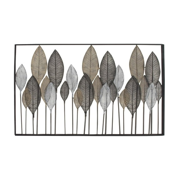 DecMode Bronze Metal Tall Cut-Out Leaf Wall Decor with Intricate Laser Cut Designs