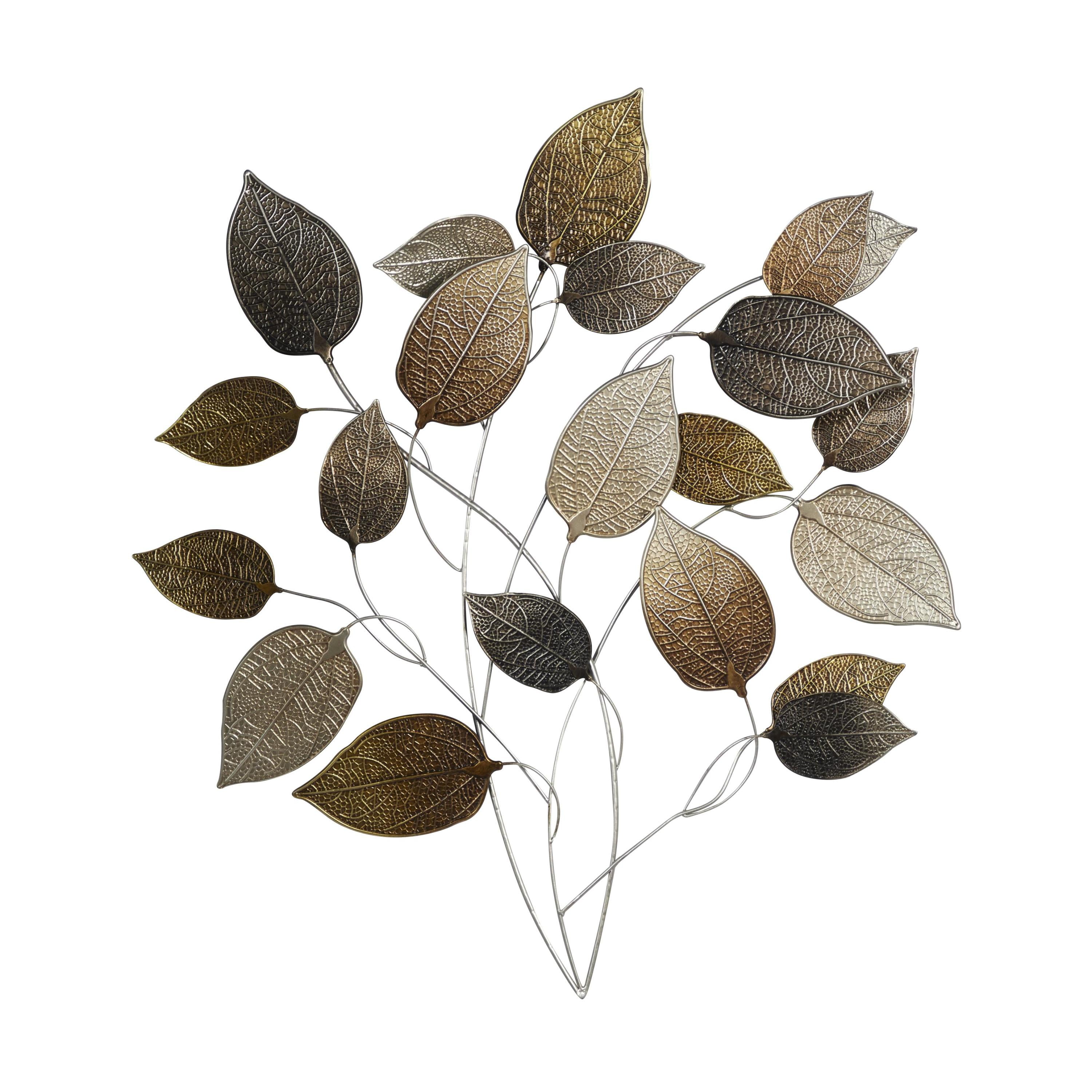 Bronze and Silver Metal Leaf Wall Sculpture