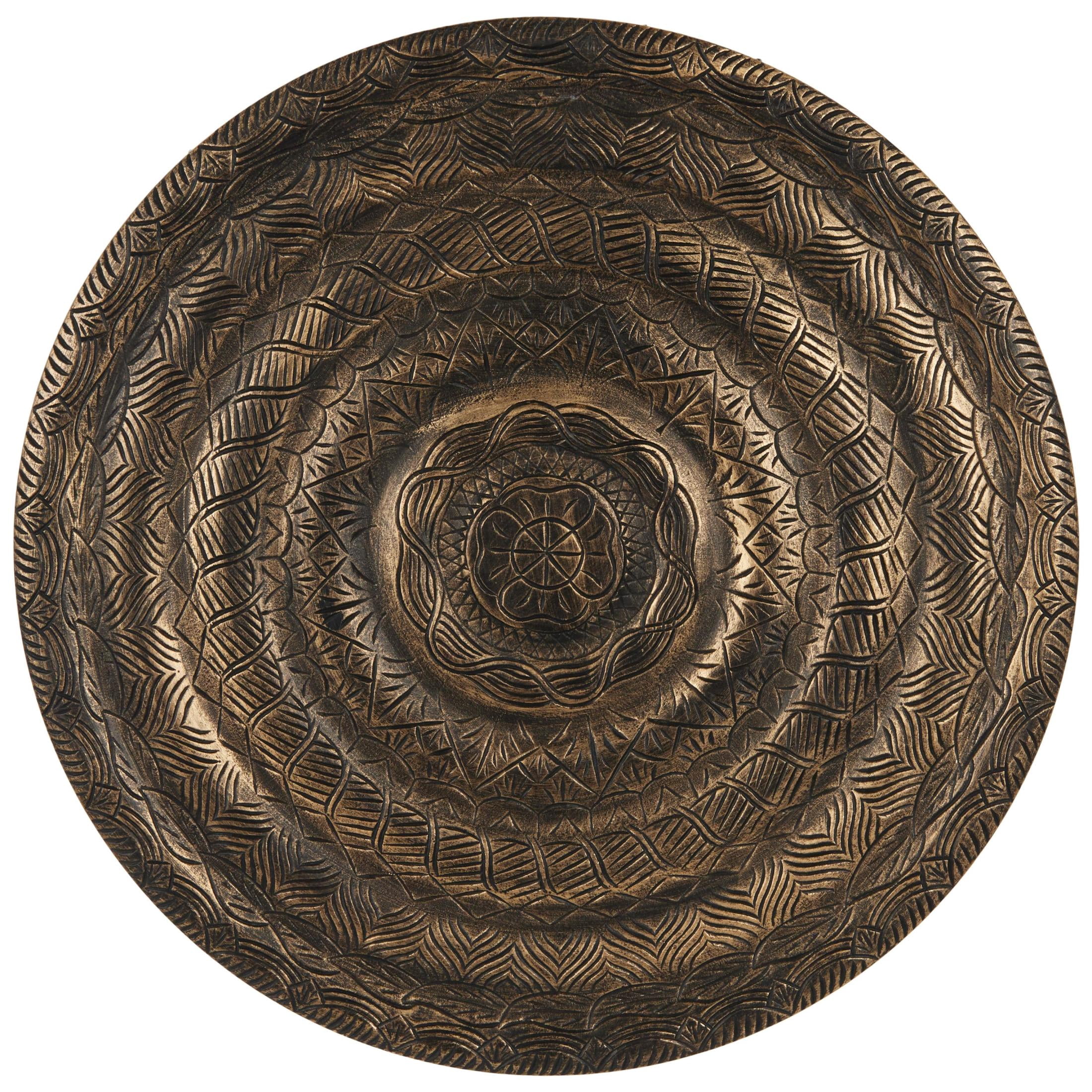DecMode Bronze Wooden Carved Floral Wall Decor with Scroll and Leaf Details
