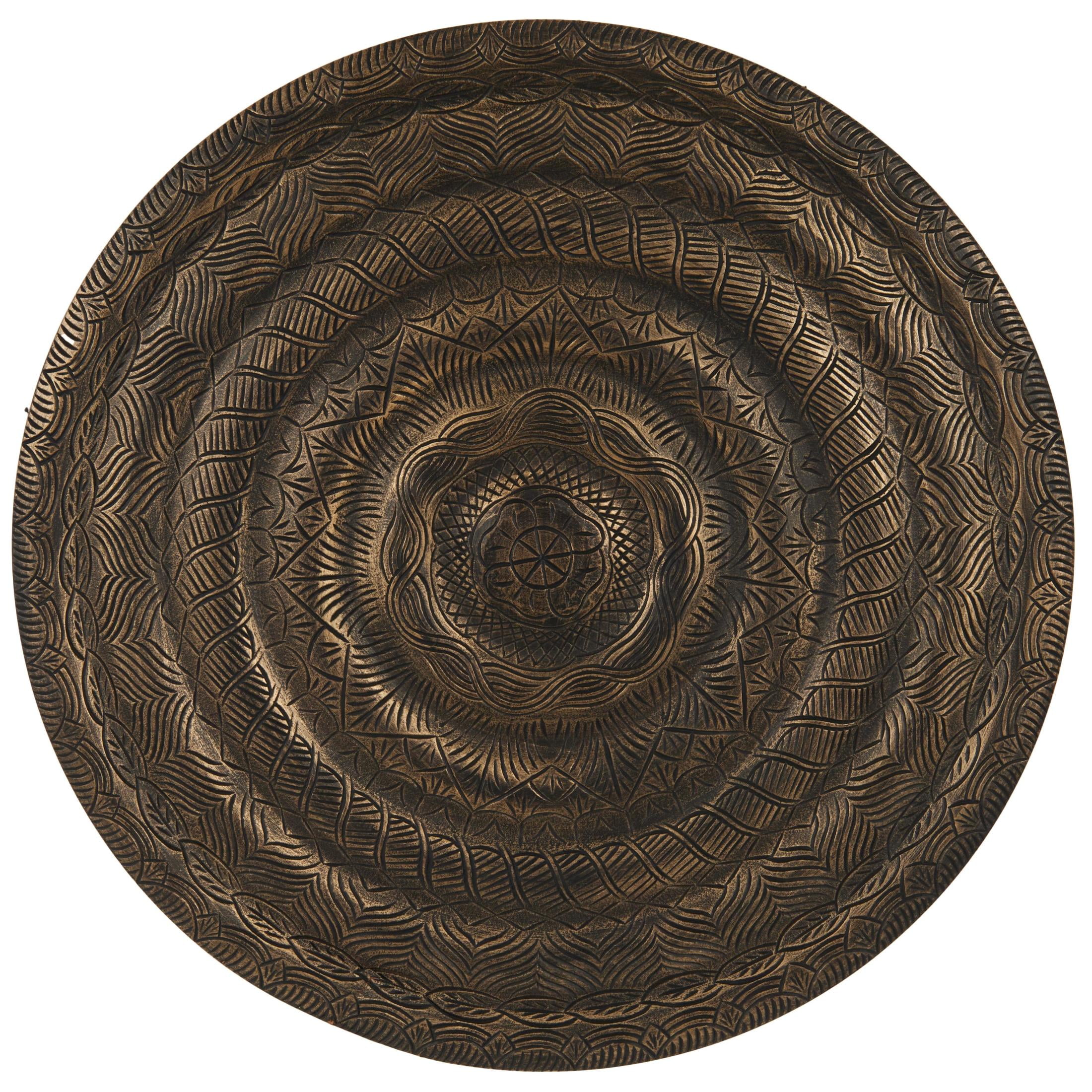 DecMode Bronze Wooden Carved Floral Wall Decor with Scroll and Leaf Details