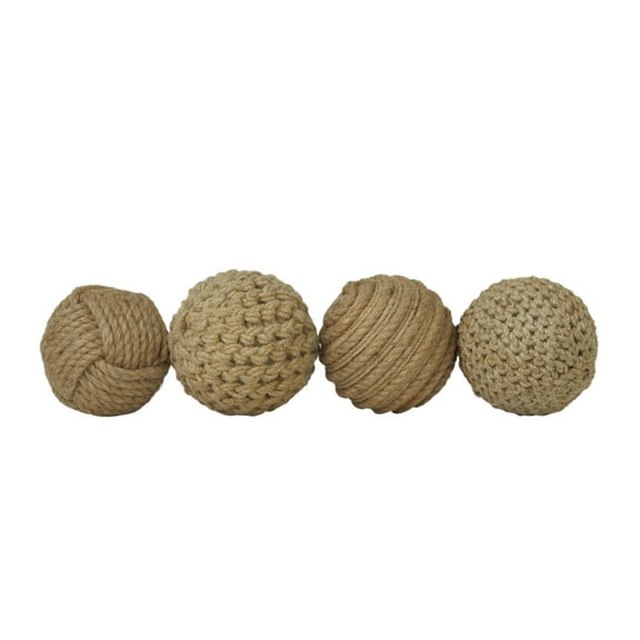 DecMode Brown 4" Handmade Jute Rope Orbs & Vase Filler with Varying Designs (4 Count)