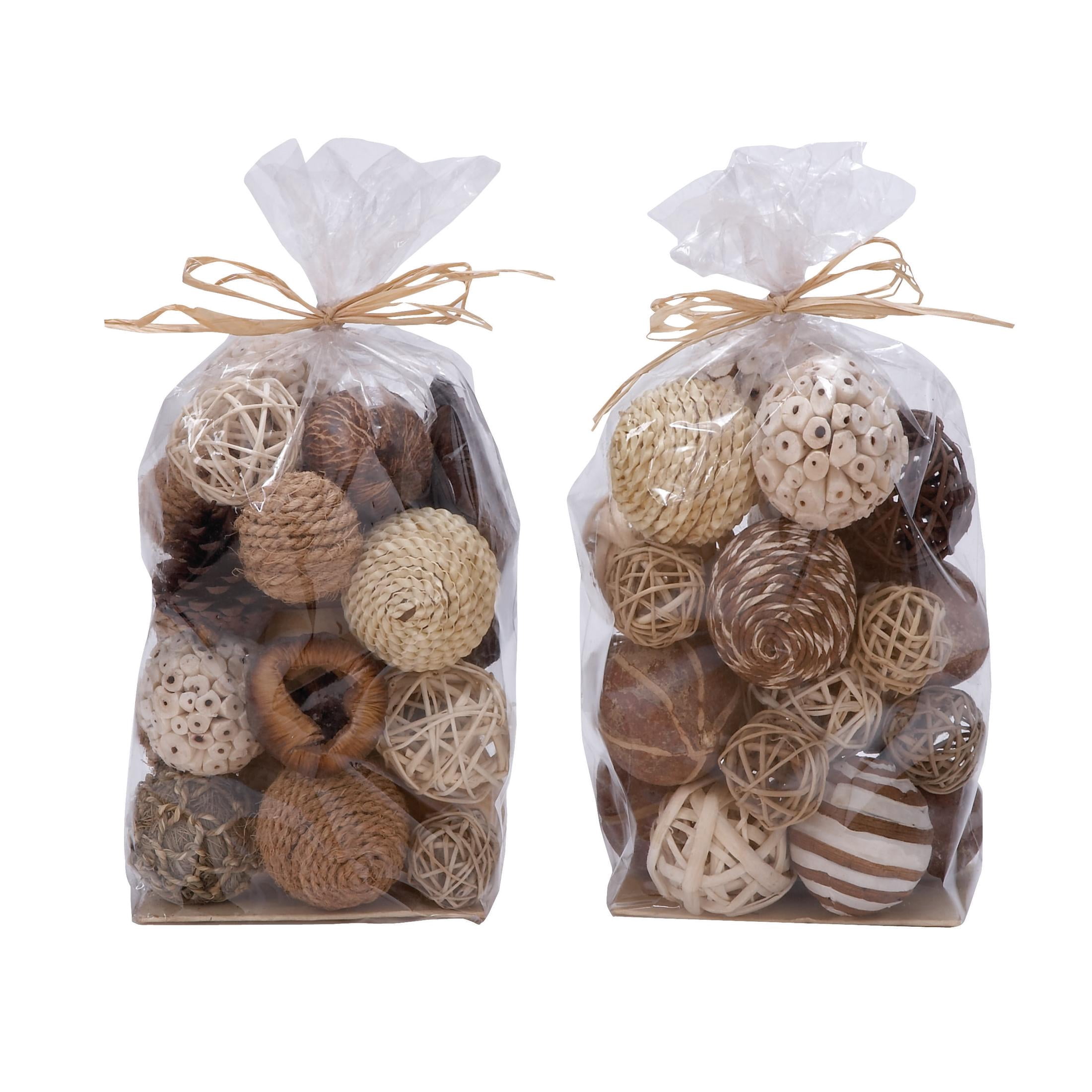 DecMode Brown 7" Handmade Dried Plant Orbs & Vase Filler with Varying Designs (2 Count)