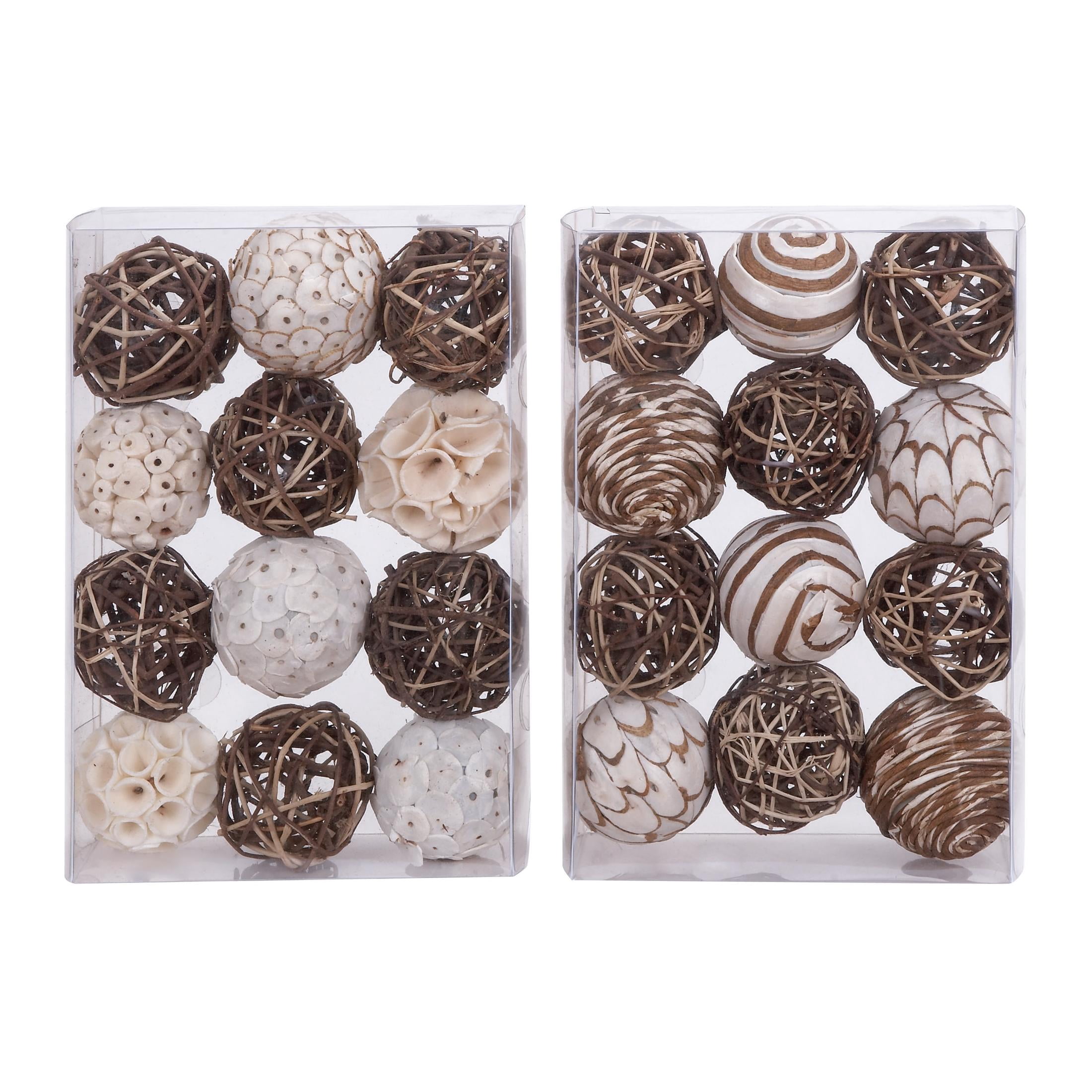 DecMode Brown 7" Handmade Dried Plant Orbs & Vase Filler with Varying Designs (2 Count)