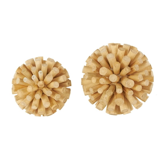 DecMode Brown 7" Handmade Tree Trunk Inspired Wood Orbs & Vase Filler (2 Count)