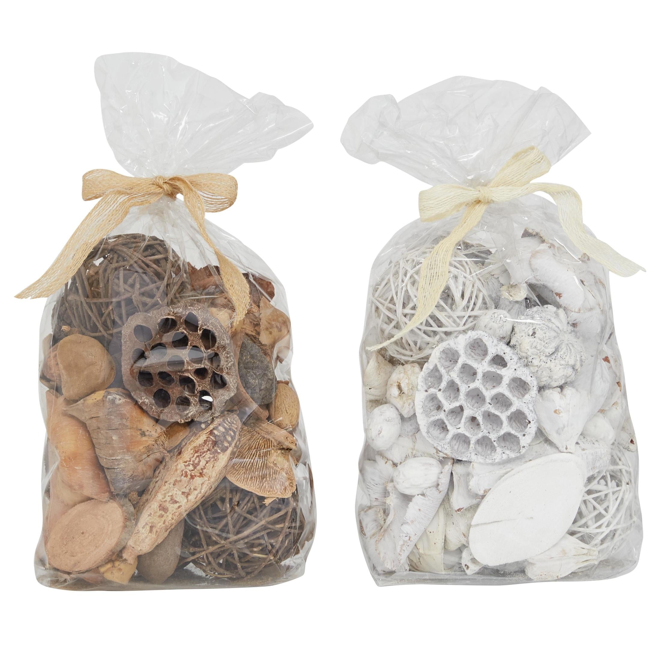 DecMode Brown 8" Handmade Wood Orbs & Vase Filler with Varying Designs (2 Count)