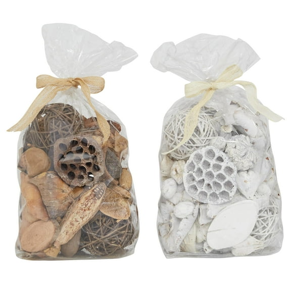 DecMode Brown 8" Handmade Wood Orbs & Vase Filler with Varying Designs (2 Count)