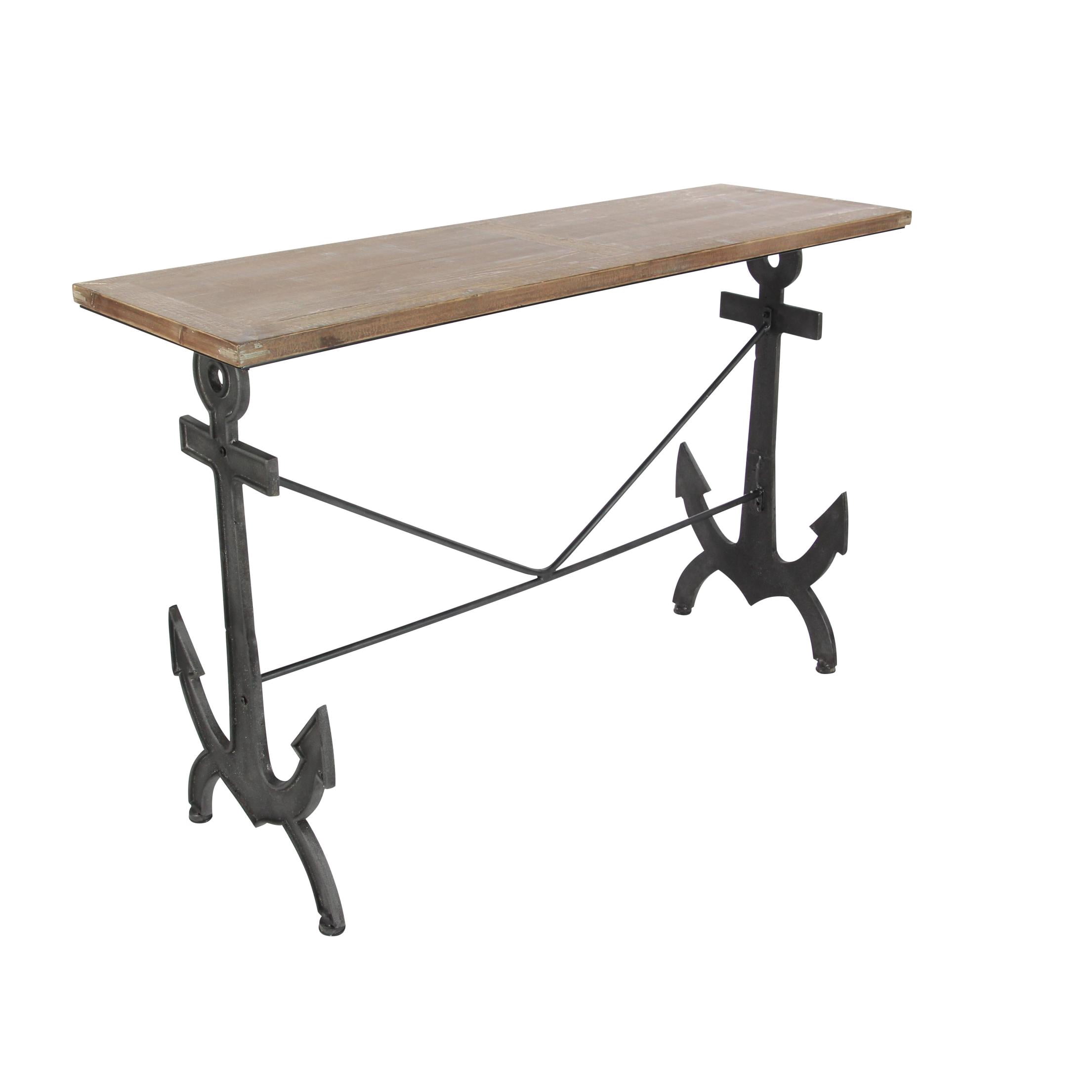 DecMode Brown/Black Coastal Rectangular Metal Console Table with Metal Anchor Shaped Base, 48"W x 31"H