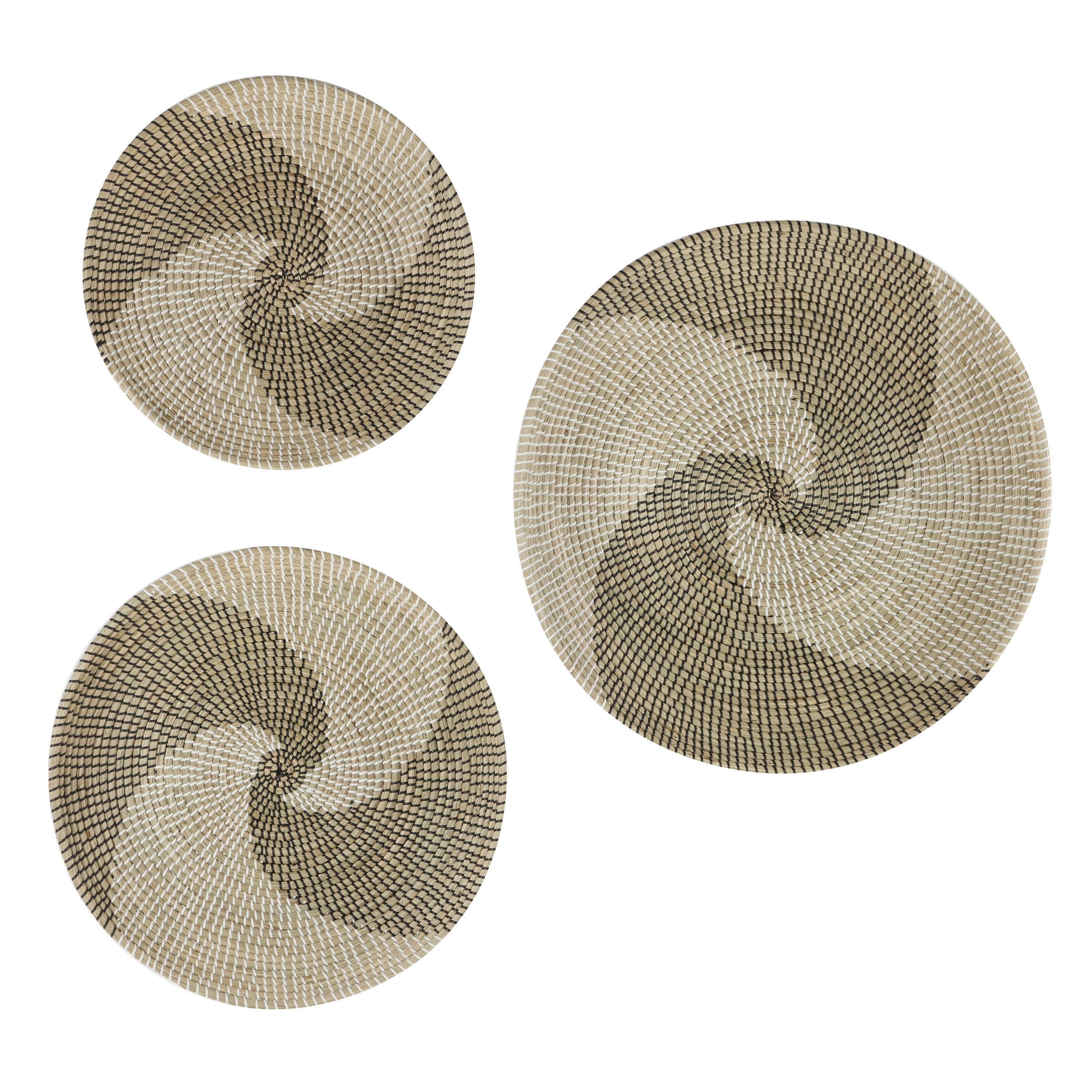 Brown and Off-White Spiral Seagrass Wall Basket Set