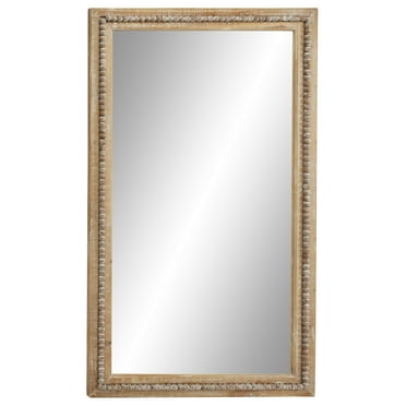 DecMode Brown Bohemian Wood Rectangular Wall Mirror, 28"W x 48"H with Carved Beads Detail