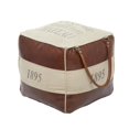 thumbnail image 1 of DecMode Stripes Brown Canvas Text Pouf with Leather Accents, 1 of 15