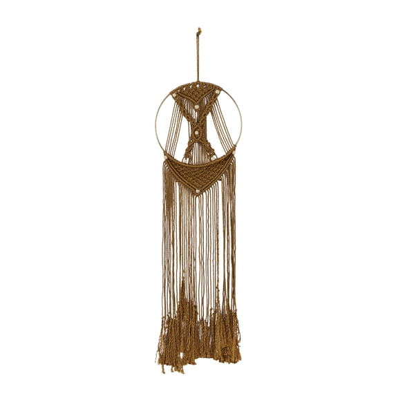 DecMode Brown Fabric Handmade Intricately Weaved Macrame Wall Decor with Beaded Fringe Tassels