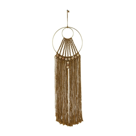 DecMode Brown Fabric Intricately Weaved Macrame Wall Decor with Beaded Fringe Tassels