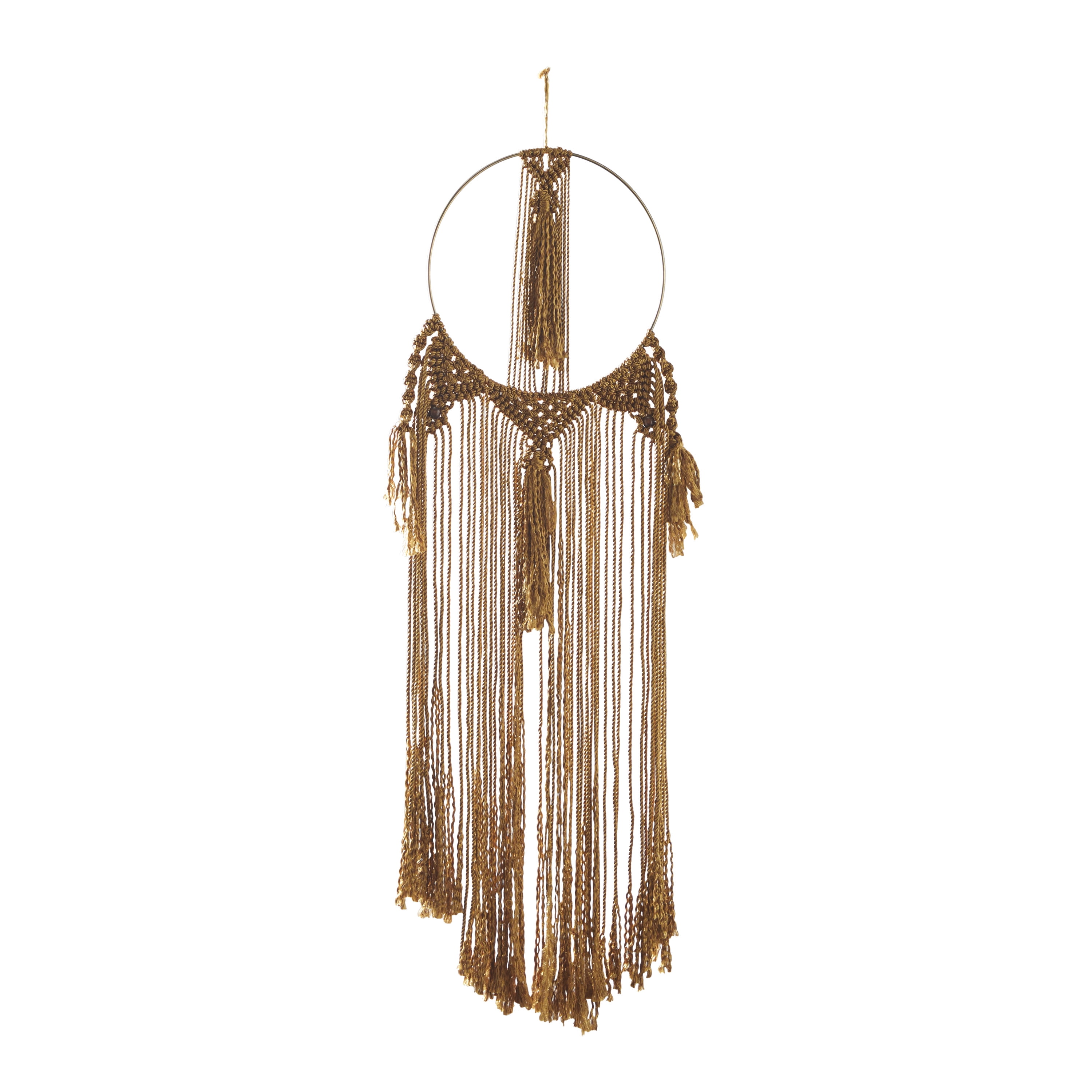DecMode Brown Fabric Intricately Weaved Macrame Wall Decor with Beaded Fringe Tassels