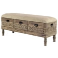 thumbnail image 1 of DecMode Brown Farmhouse Upholstered Floral Engraved Accent Wood Storage Bench, 47"W x 20"H, 1 of 16
