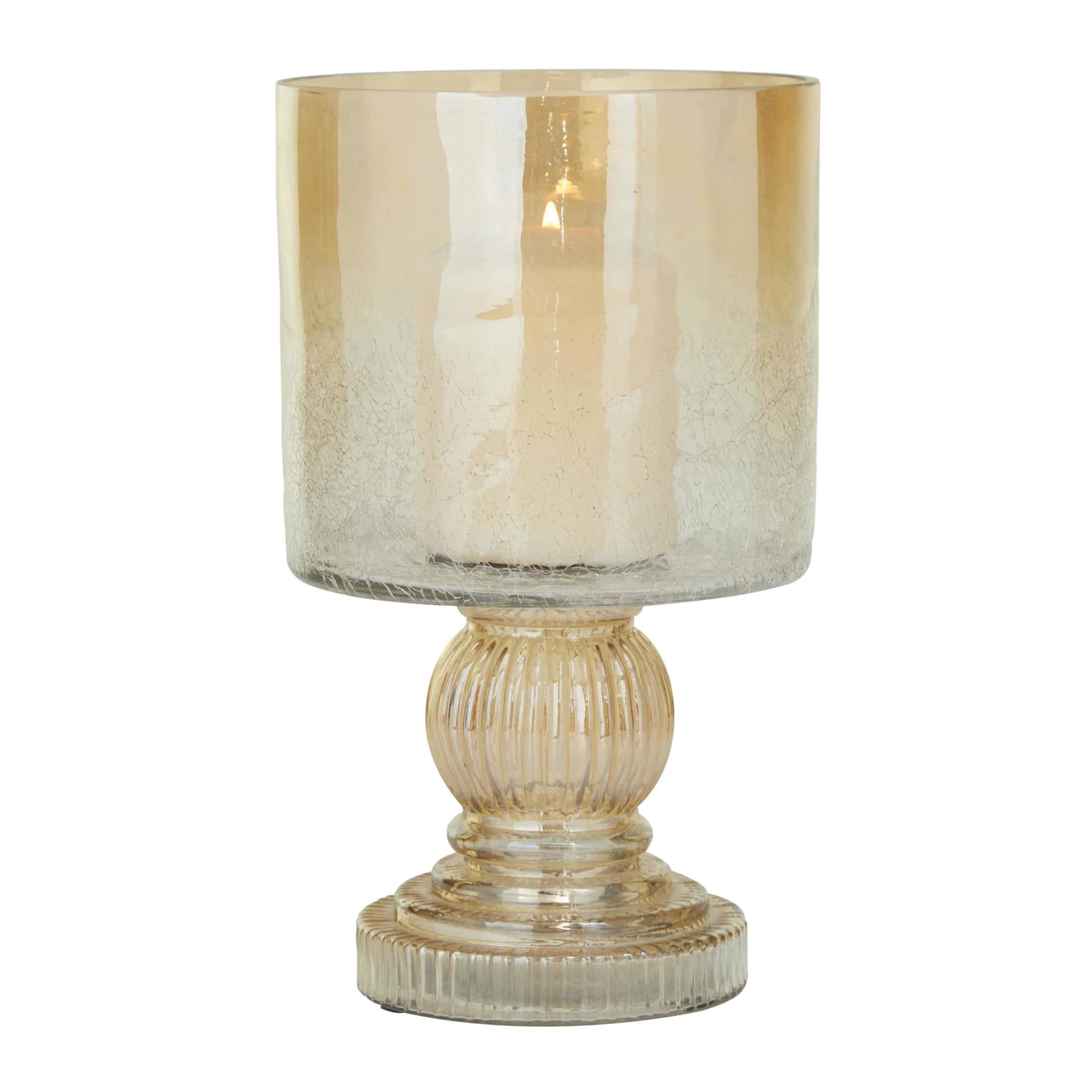 DecMode Gold Glass Handmade Turned Style Pillar Hurricane Lamp with Faux Mercury Glass Finish