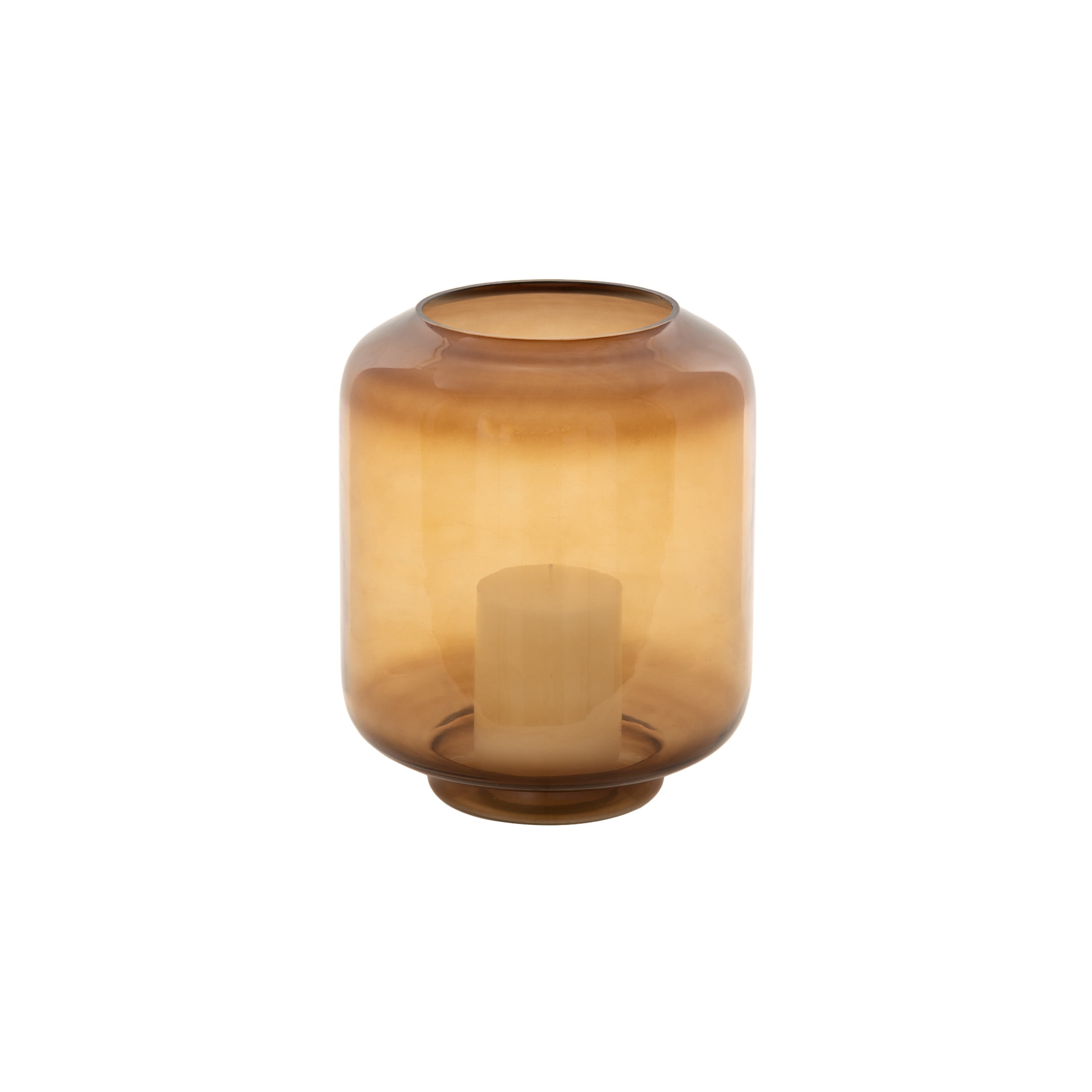 DecMode Brown Glass Tinted Wide Hurricane Lamp with Elevated Base