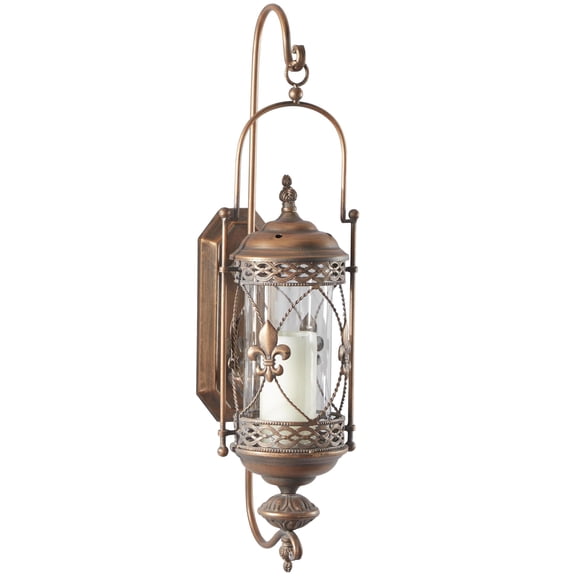 DecMode Brown Metal Fleur De Lis Wall Sconce with Scroll Details