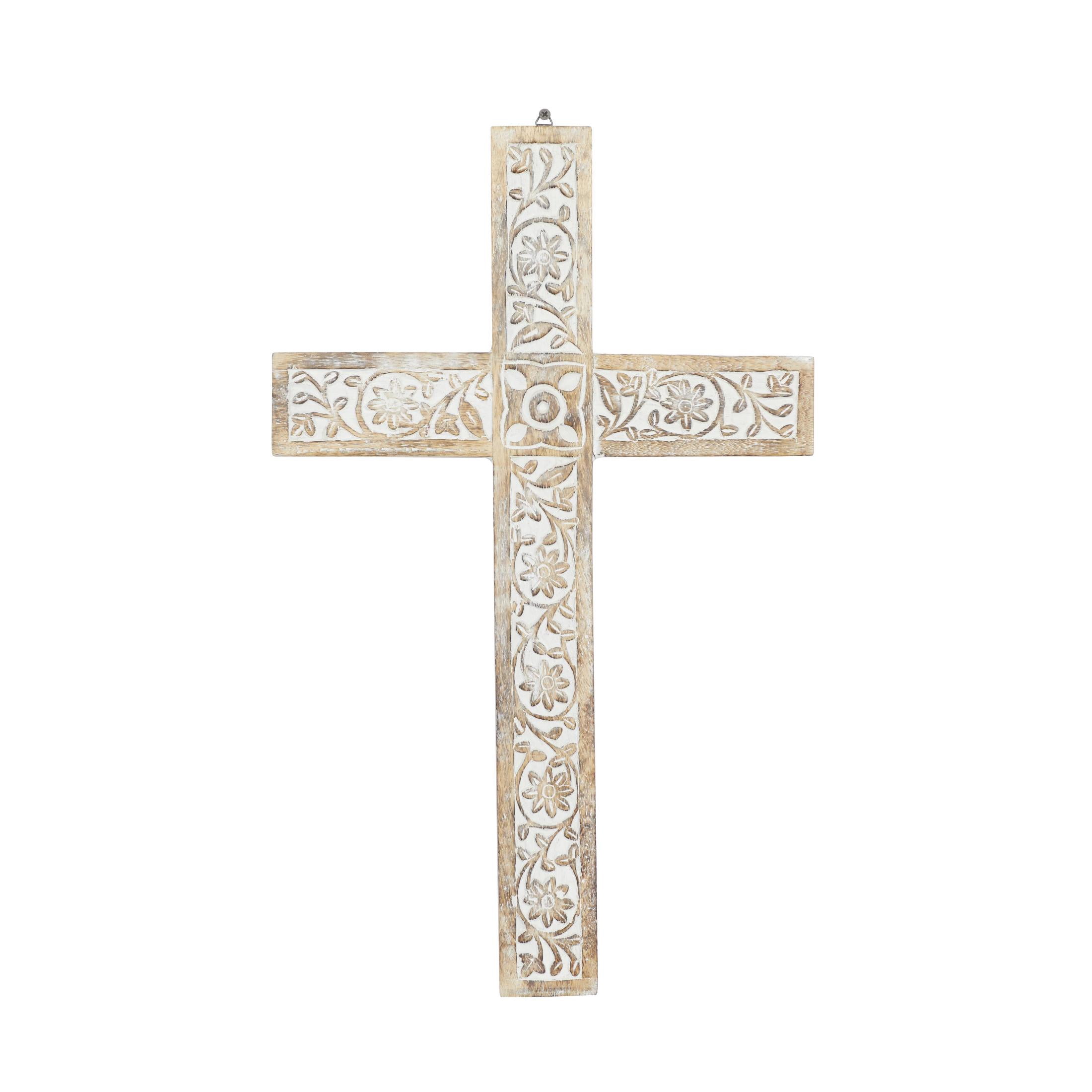 DecMode Brown Mango Wood Carved Cross Biblical Wall Decor - Walmart.com