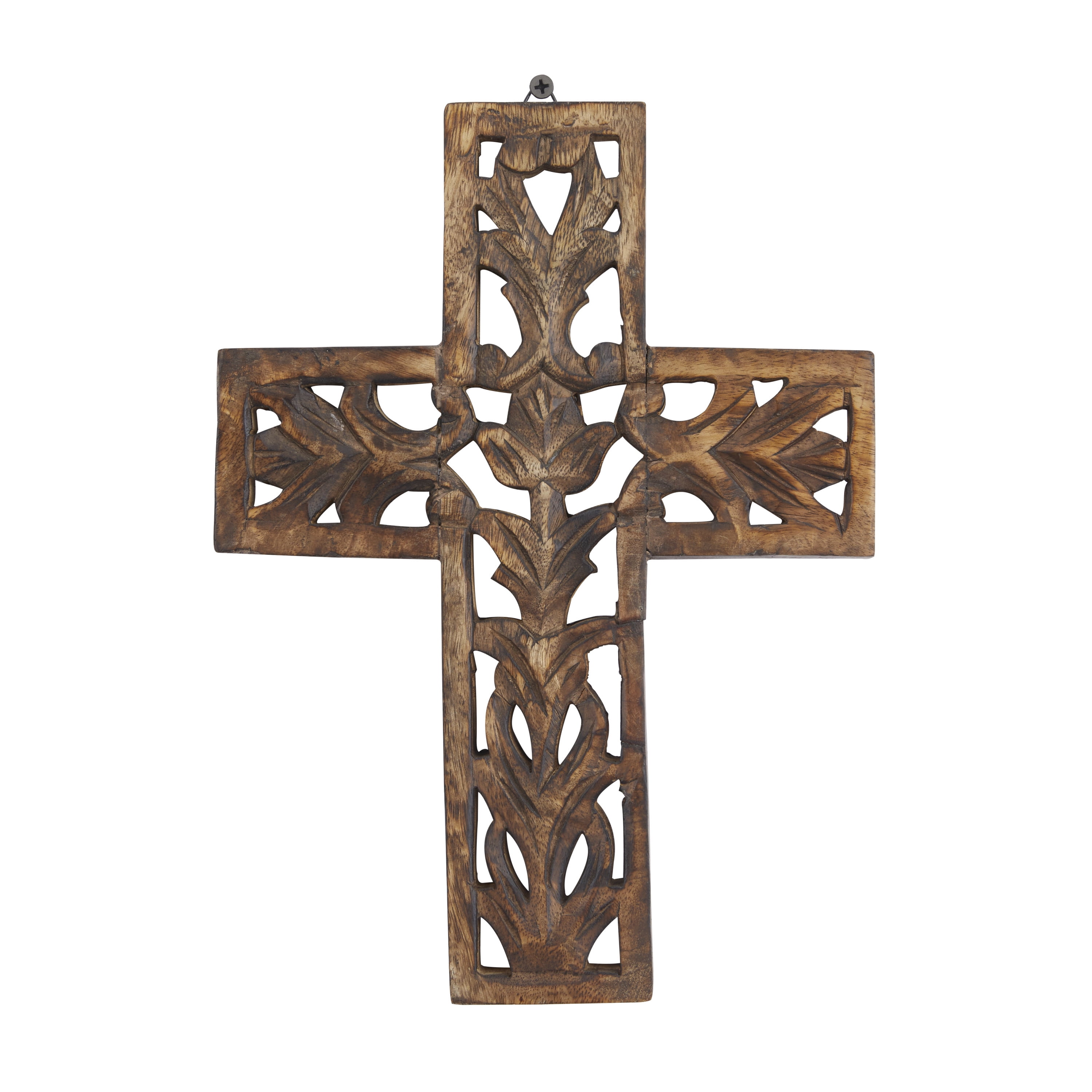 DecMode Brown Mango Wood Carved Cross Wall Decor - Elegant Faith ...