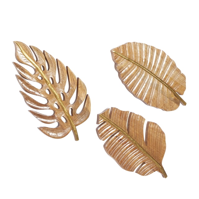 Free Shipping! DecMode Brown Mango Wood Handmade Carved Leaf Wall Decor ...