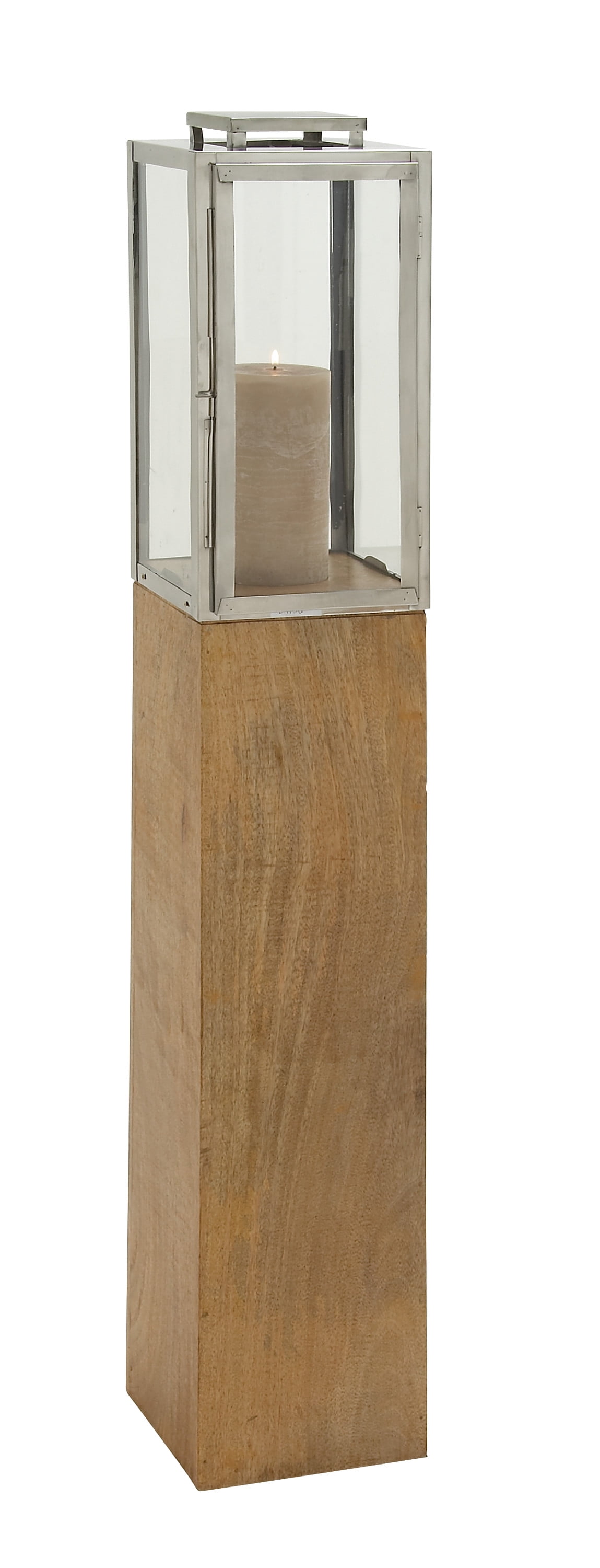 Brown Mango Wood and Glass Hanging Candle Lantern