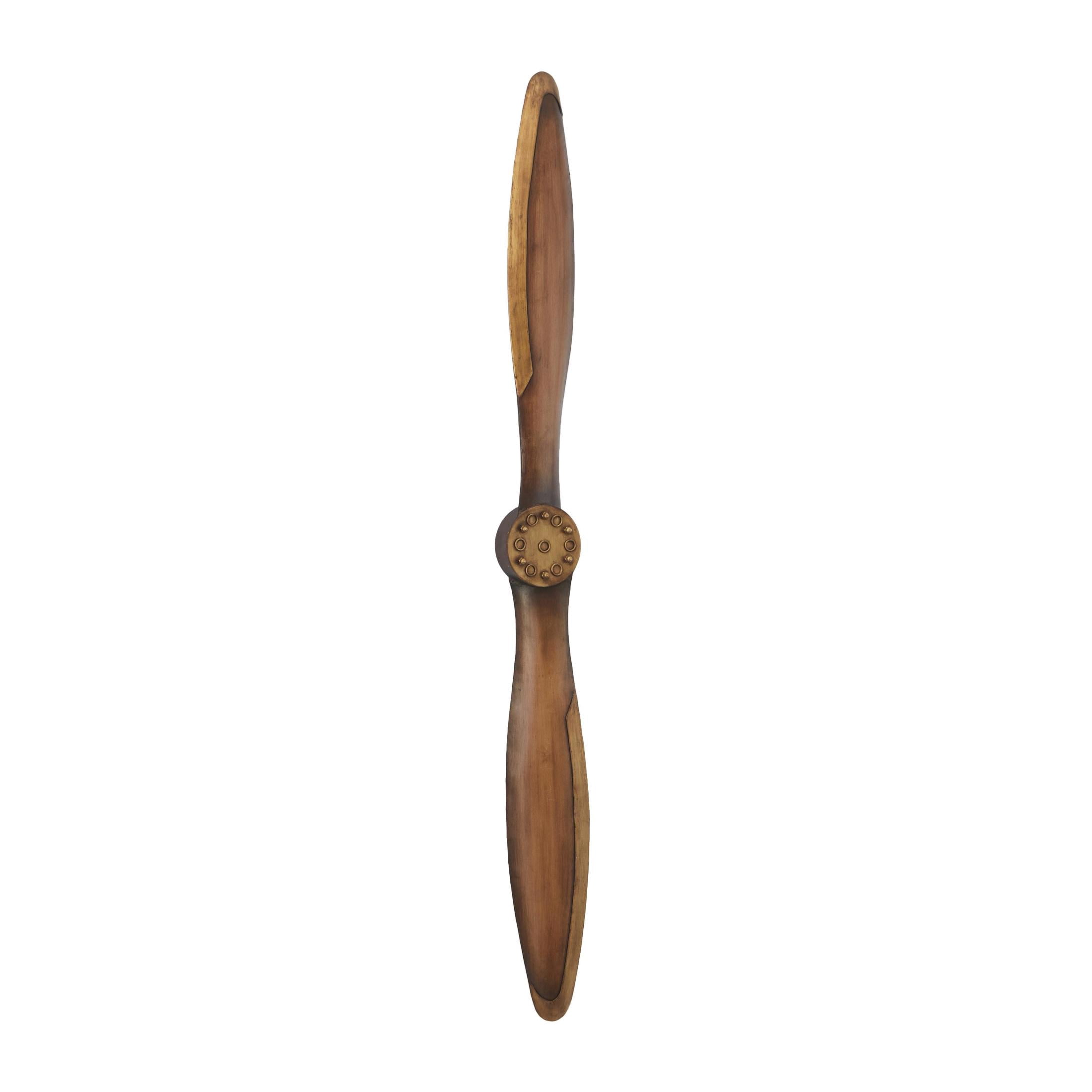 DecMode Brown Metal Wood Inspired 2 Blade Airplane Propeller Wall Decor with Gold Aviation Detailing