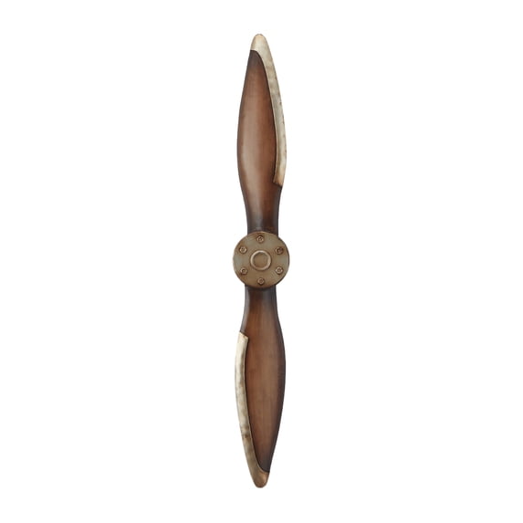 DecMode Brown Metal 2 Blade Airplane Propeller Wall Decor with Aviation Detailing