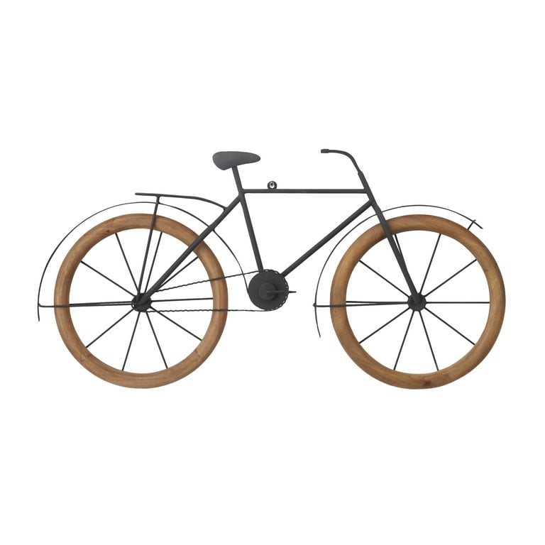 DecMode Brown Metal Bike Wall Decor with Wood Wheels