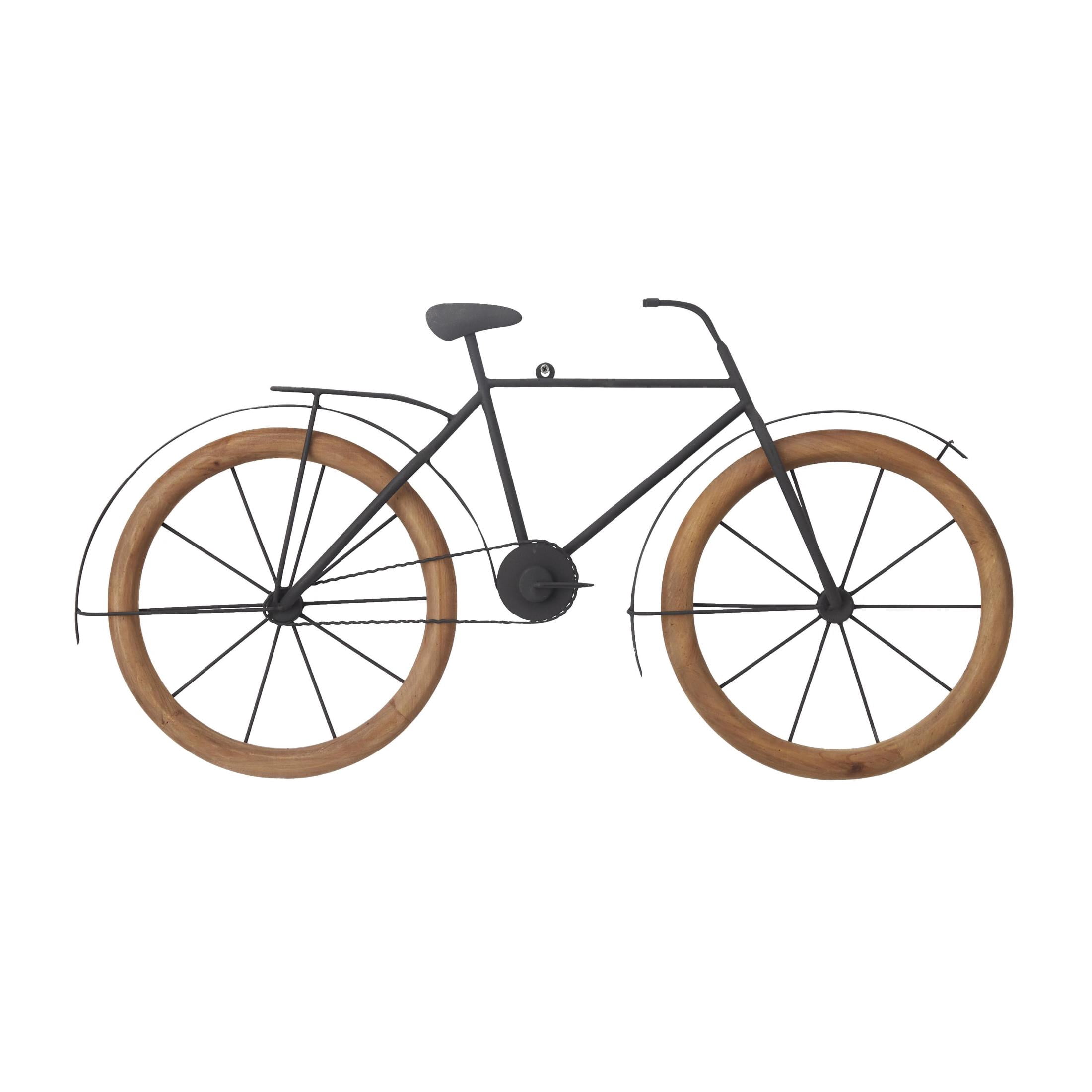 DecMode Brown Metal Bike Wall Decor with Wood Wheels